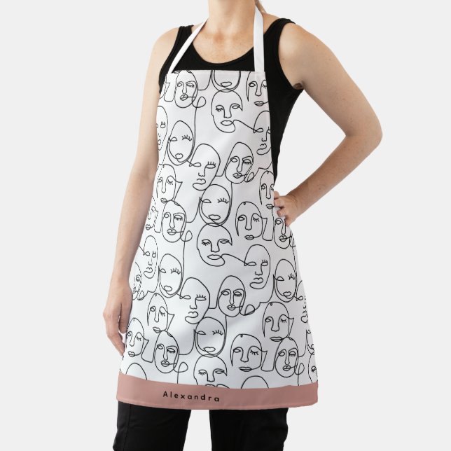 Modern Abstract Lines Faces Continuous Line Art Apron (Insitu)
