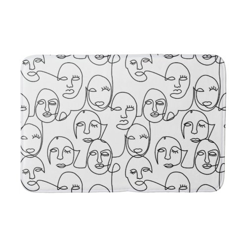 Modern Abstract Lines Faces Continuous Line Art Bath Mat
