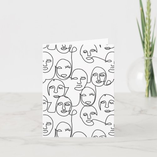 Modern Abstract Lines Faces Continuous Line Art Card