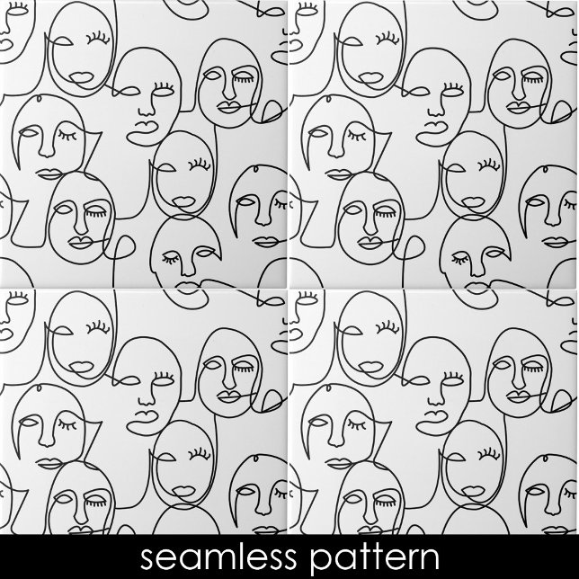 Modern Abstract Lines Faces Continuous Line Art Ceramic Tile (Modern Abstract Lines Faces Continuous Line Art Ceramic Tile)