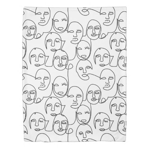 Modern Abstract Lines Faces Continuous Line Art Duvet Cover