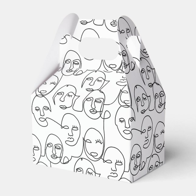 Modern Abstract Lines Faces Continuous Line Art Favor Boxes (Front Side)