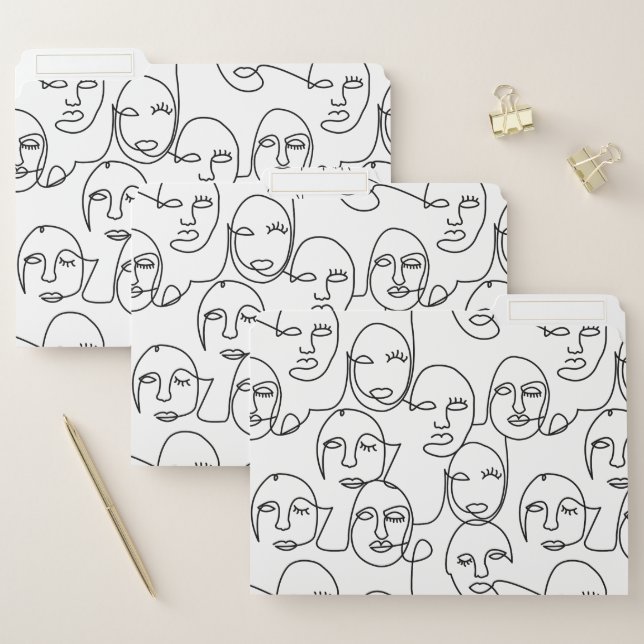 Modern Abstract Lines Faces Continuous Line Art File Folder (Set)