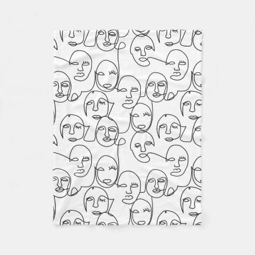 Modern Abstract Lines Faces Continuous Line Art Fleece Blanket