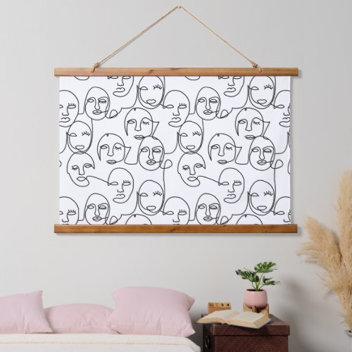 Modern Abstract Lines Faces Continuous Line Art Hanging Tapestry