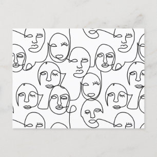 Modern Abstract Lines Faces Continuous Line Art Holiday Postcard