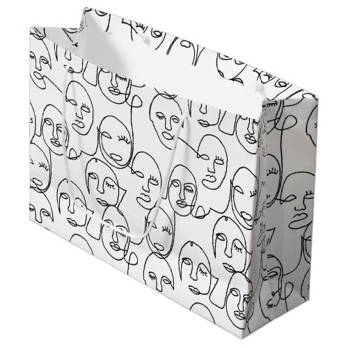 Modern Abstract Lines Faces Continuous Line Art Large Gift Bag