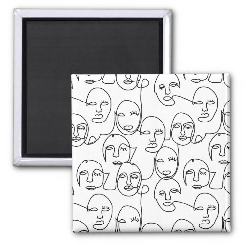 Modern Abstract Lines Faces Continuous Line Art Magnet