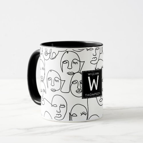 Modern Abstract Lines Faces Continuous Line Art Mug