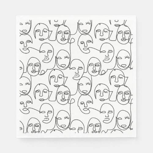 Modern Abstract Lines Faces Continuous Line Art Napkins