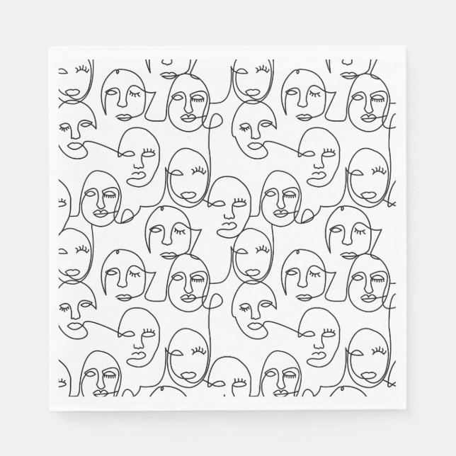 Modern Abstract Lines Faces Continuous Line Art Napkins (Front)