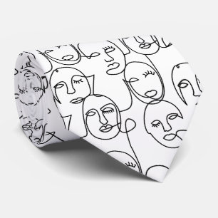 Modern Abstract Lines Faces Continuous Line Art Neck Tie