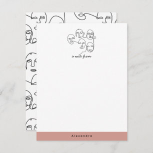 Modern Abstract Lines Faces Continuous Line Art Note Card