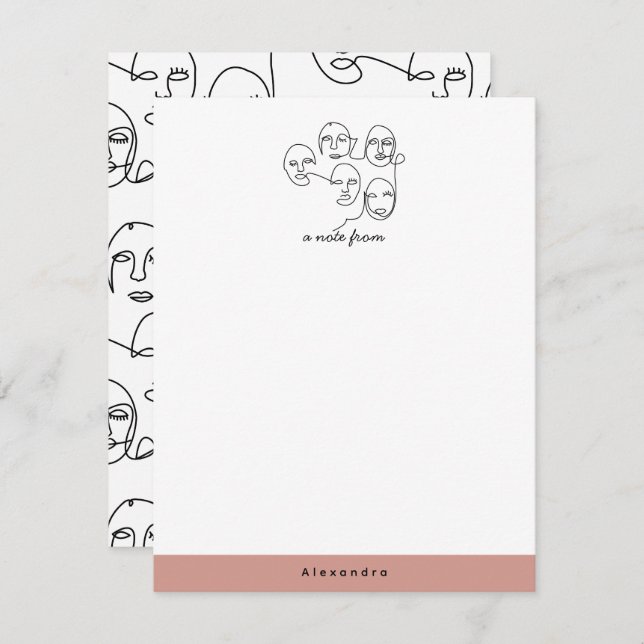 Modern Abstract Lines Faces Continuous Line Art Note Card (Front/Back)