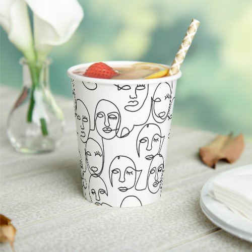 Modern Abstract Lines Faces Continuous Line Art Paper Cups