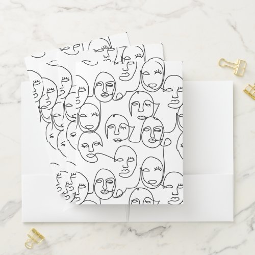 Modern Abstract Lines Faces Continuous Line Art Pocket Folder