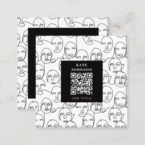 Modern Abstract Lines Faces Continuous Line Art Square Business Card