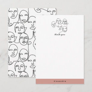 Modern Abstract Lines Faces Continuous Line Art Thank You Card