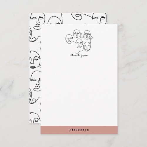 Modern Abstract Lines Faces Continuous Line Art Thank You Card