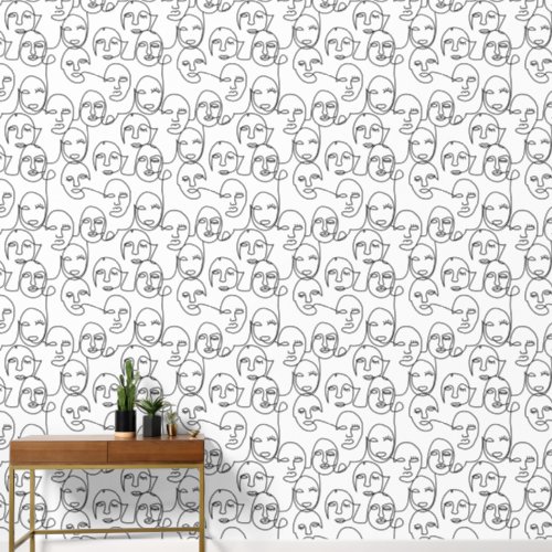 Modern Abstract Lines Faces Continuous Lines Wallpaper