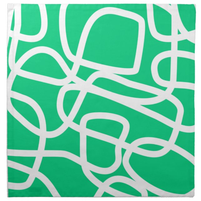 Modern Abstract Lines Green White Cute Whimsical Cloth Napkin (Front)