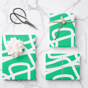 Modern Abstract Lines Green White Cute Whimsical Wrapping Paper Sheets