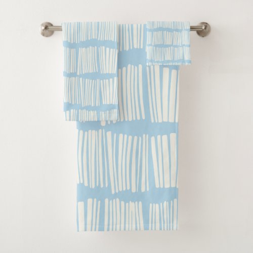 Modern Abstract Lines Pattern in Pastel Light Blue Bath Towel Set