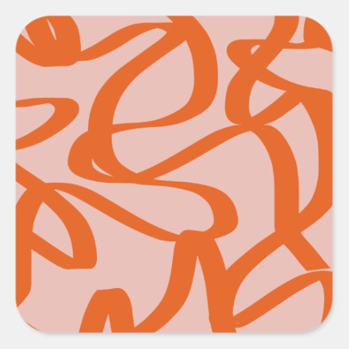 Modern Abstract Lines Peach And Burnt Orange Square Sticker