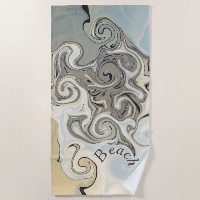 Modern Abstract Liquid Swirl Coastal Blue Beach Towel (Front)