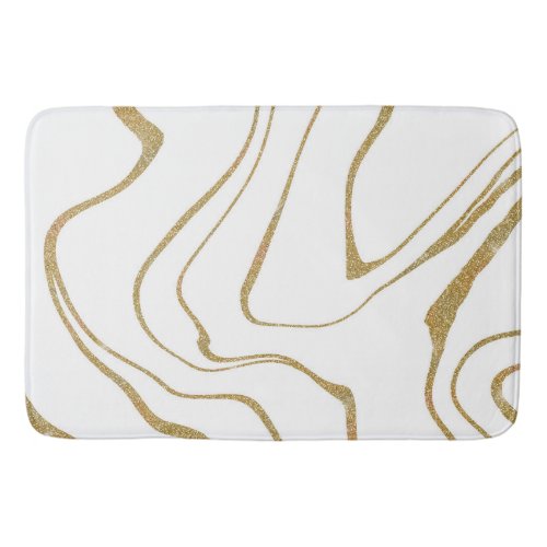 Modern abstract Liquid swirl White Gold Bath Mat