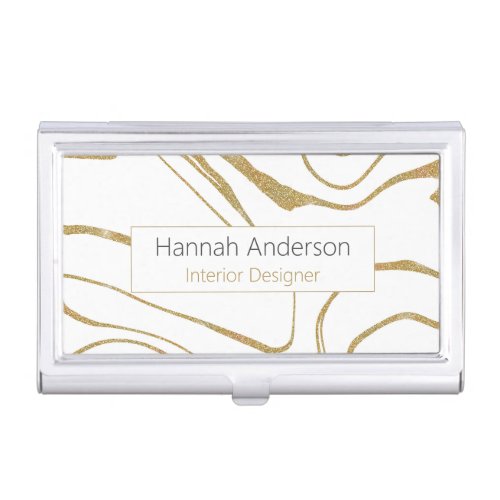 Modern abstract Liquid swirl White Gold Business Card Case