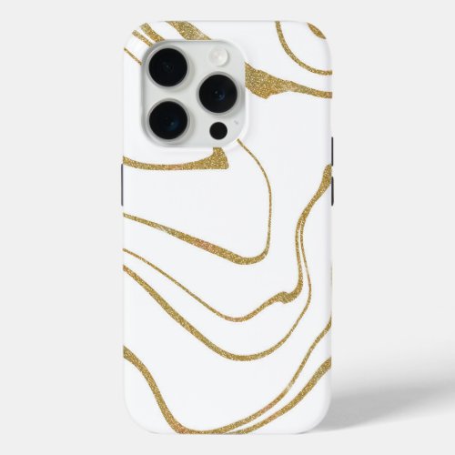 Modern abstract Liquid swirl White Gold iPhone 15 Pro Case