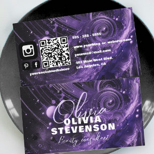 Modern Abstract Luxury Glam Purple Swirl Marble Business Card