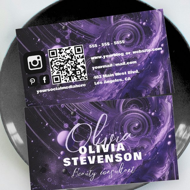 Modern Abstract Luxury Glam Purple Swirl Marble Business Card (Creator Uploaded)