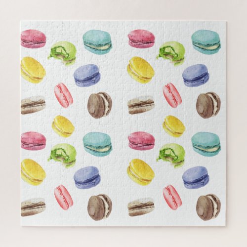 Modern Abstract Macaroons Food Watercolor Pattern Jigsaw Puzzle