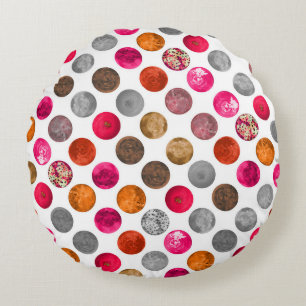 Modern Abstract Magenta Orange Geo Spheres Round Pillow