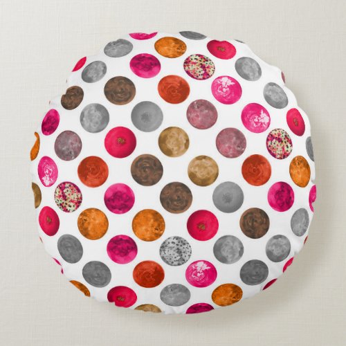 Modern Abstract Magenta Orange Geo Spheres  Round Pillow