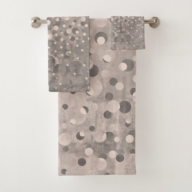 Modern Abstract Mallow Gray Polka Dots patterned Bath Towel Set (Insitu)