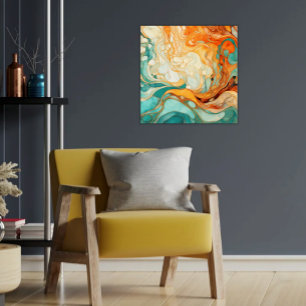 Modern Abstract Marbelized Orange & Teal Acrylic Print
