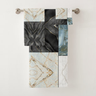 Modern Abstract Marble Agate Geometric Block Bath Towel Set