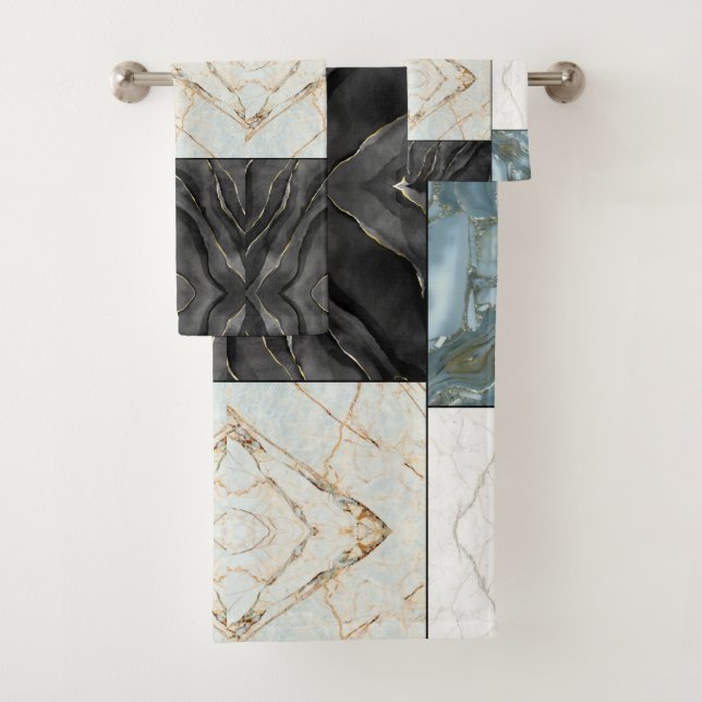Modern Abstract Marble Agate Geometric Block Bath Towel Set (Insitu)