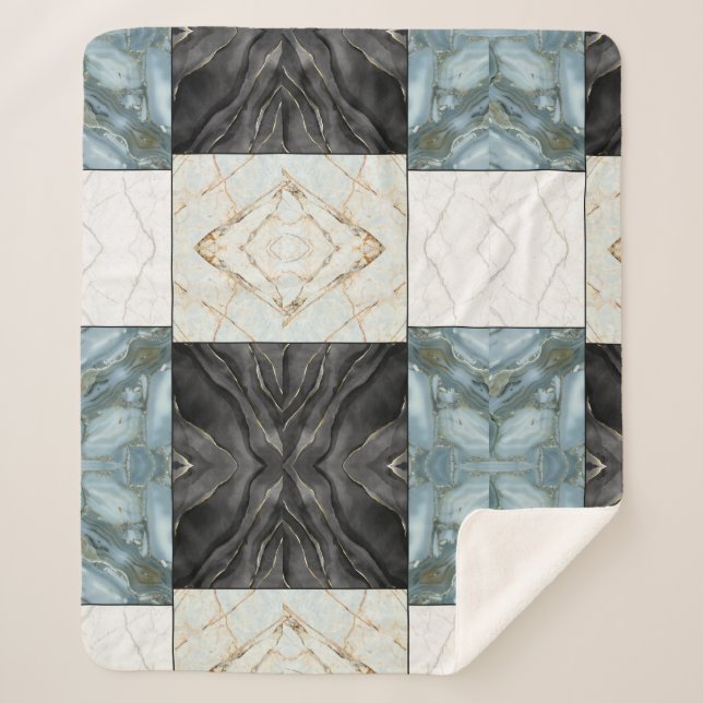 Modern Abstract Marble Agate Geometric Block Sherpa Blanket (Front)