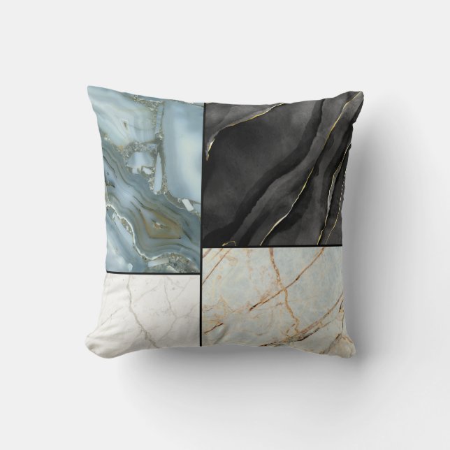 Modern Abstract Marble Agate Geometric Block Throw Pillow (Front)