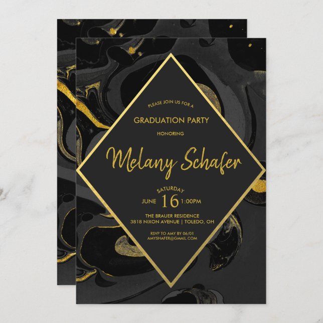 Modern Abstract Marble Graduation Invitation (Front/Back)