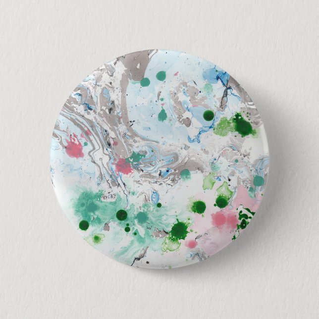 Modern Abstract Marble Look Pink Blue Green White Button (Front)