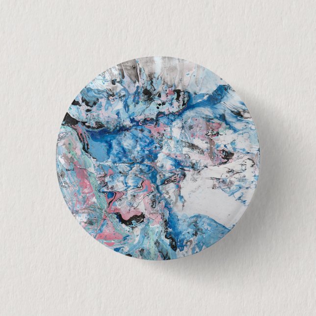 Modern Abstract Marble Look Pink Blue Purple Button (Front)