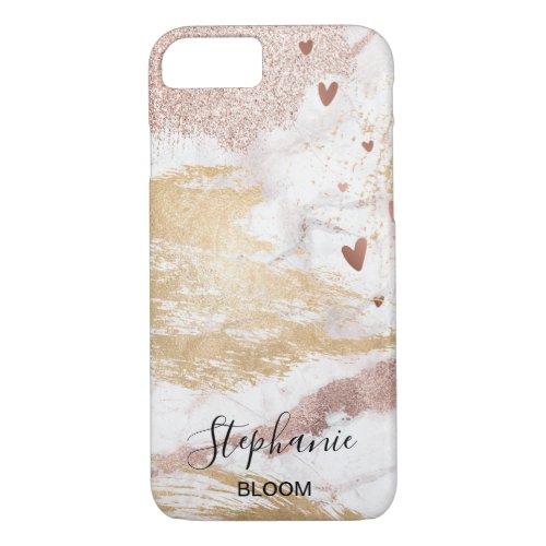 Modern Abstract Marble Rose Gold Foil with Hearts iPhone 87 Case