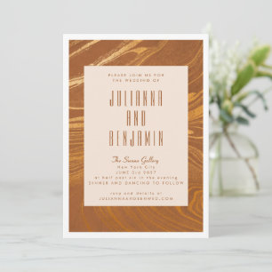 Modern Abstract Marble Swirl Gold Bronze Wedding Invitation