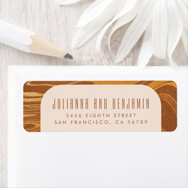 Modern Abstract Marble Swirl Gold Return Address  Label (Insitu)