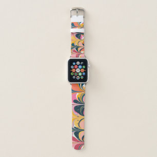 Modern Abstract Marble Swirl in Pink and Yellow Apple Watch Band